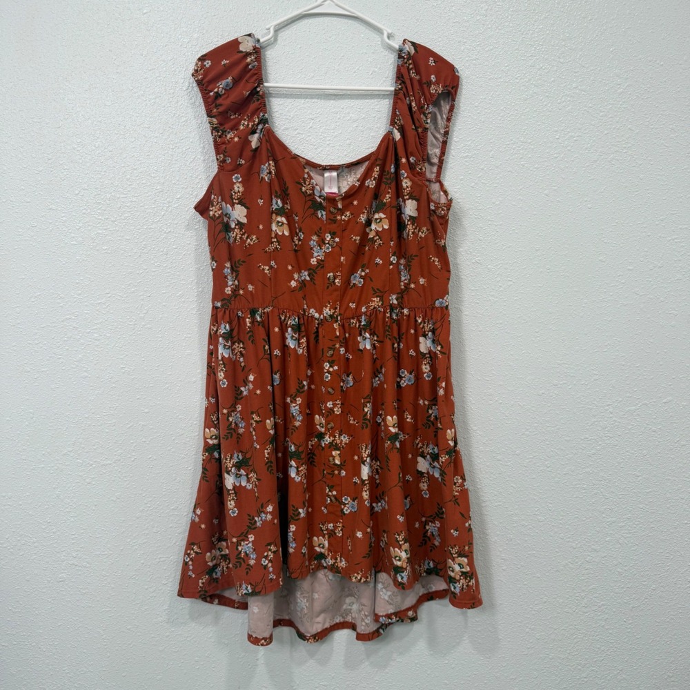 No Boundaries Rust Floral Babydoll Dress XXXL 3XG Square Neck High Low NJ19T432P